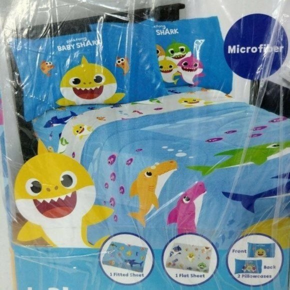 pinkfong baby shark Bedding Baby Shark Print 4 Piece Full Size